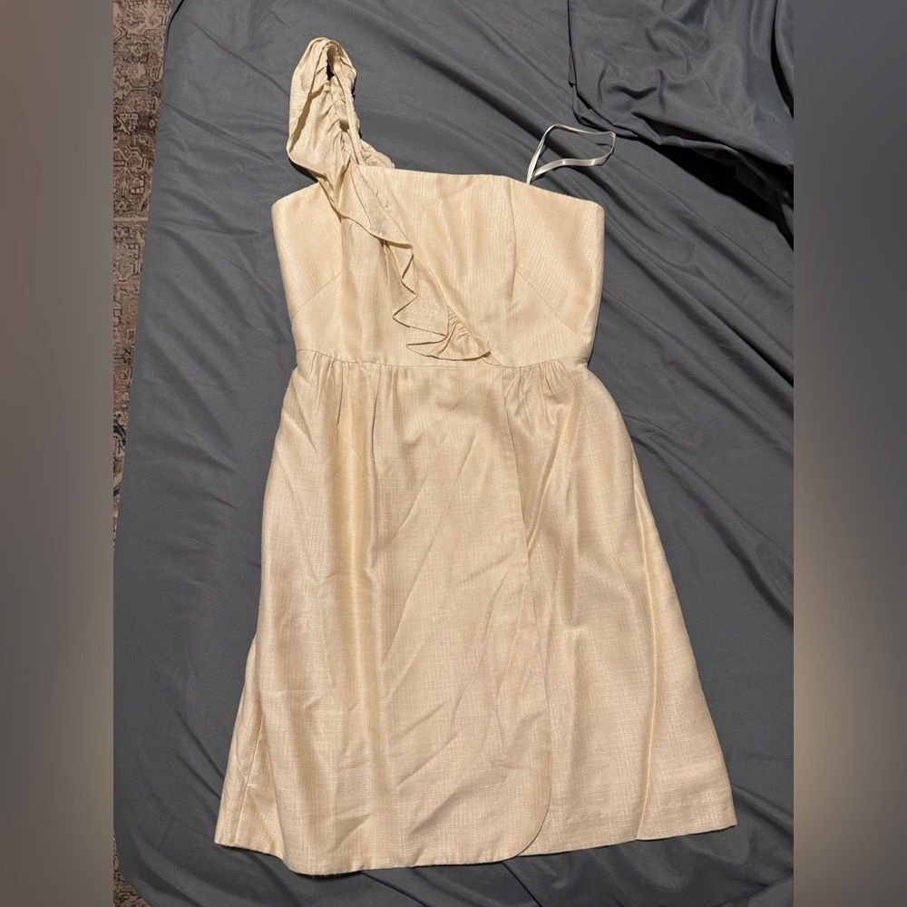 Milly Tan One Shoulder Ruffle Mini Dress Beige Gold Womens size 2
